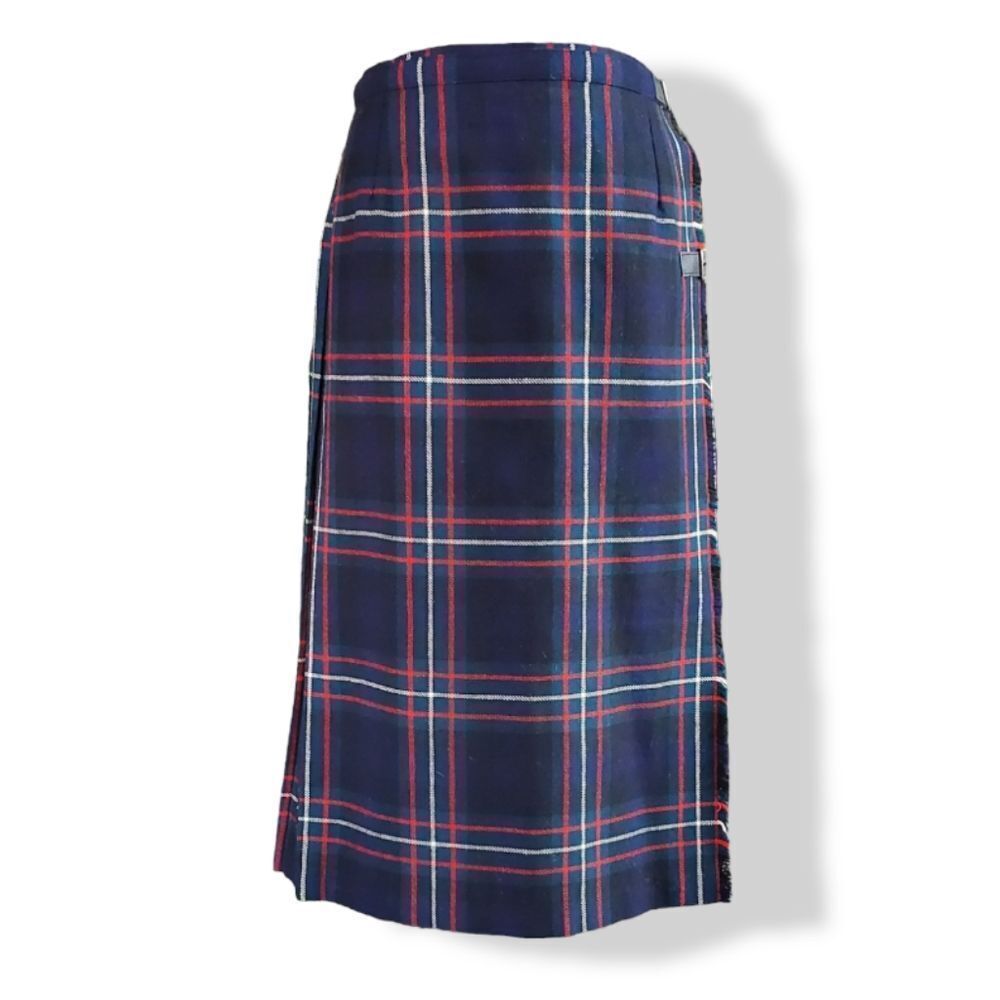 High-waisted wool plaid skirt